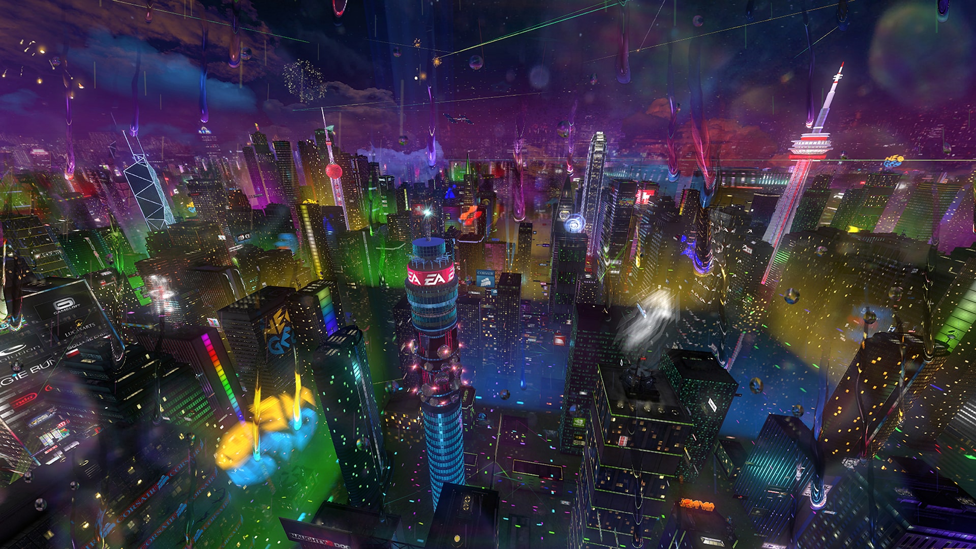 Screen capture of video animation showing a futuristic cityscape