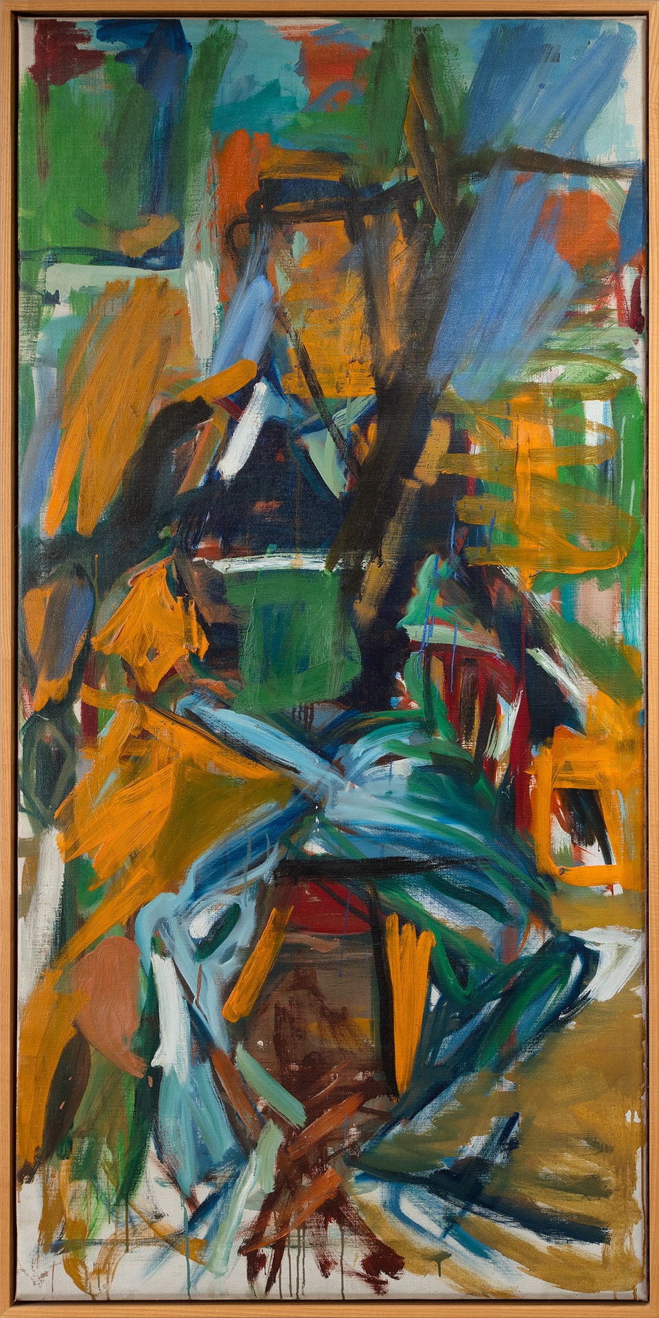 painting of an abstracted seated male figure