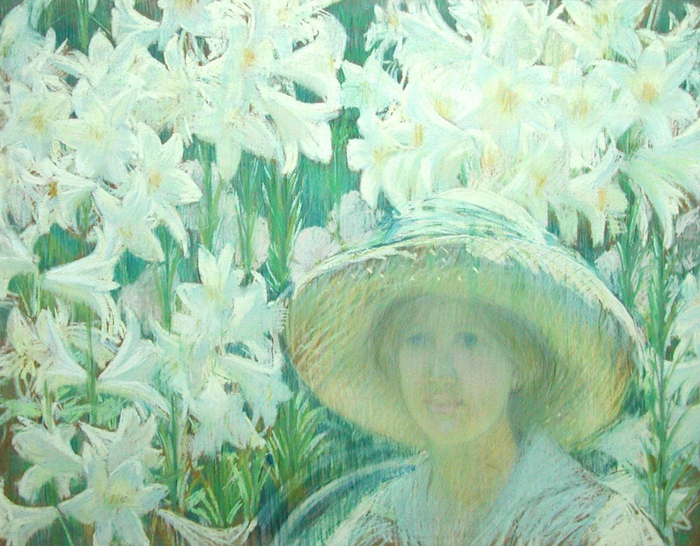 Lilian Westcott Among the Lillies. Philip Leslie Hale. Pastel on paper.