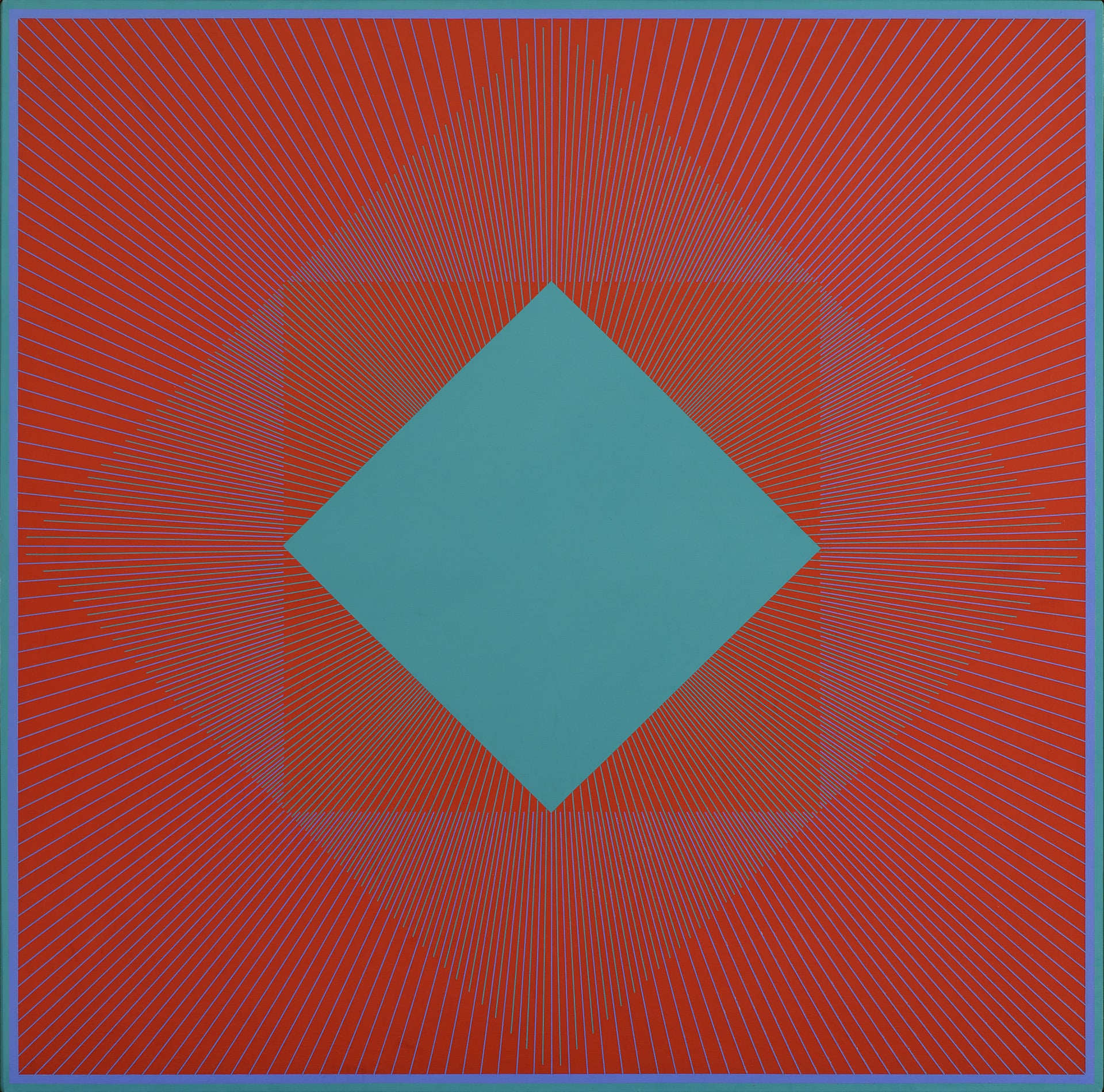 a blue diamond on a red background with a larger, lighter blue diamond overlaid